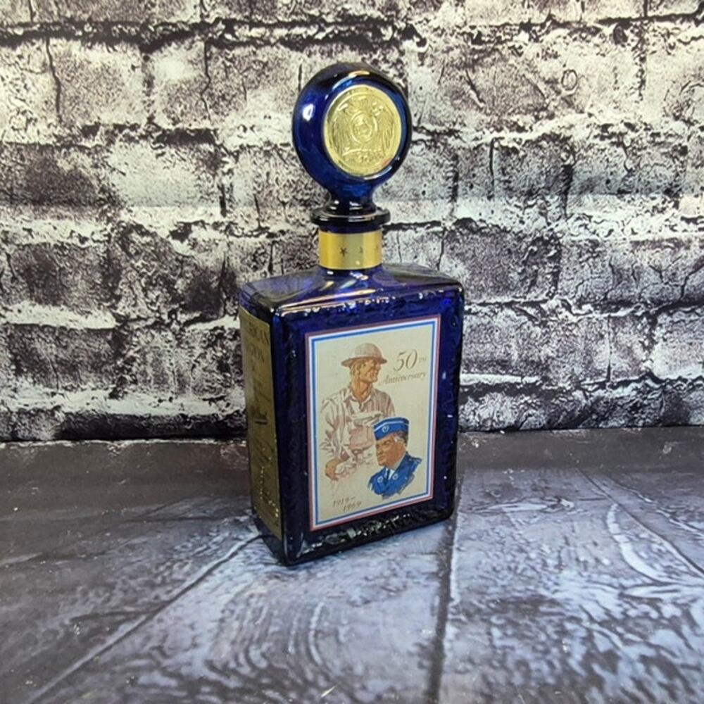 American Legion 50th Anniversary J.W Dant Whiskey Bottle/ Decanter Cobalt Blue